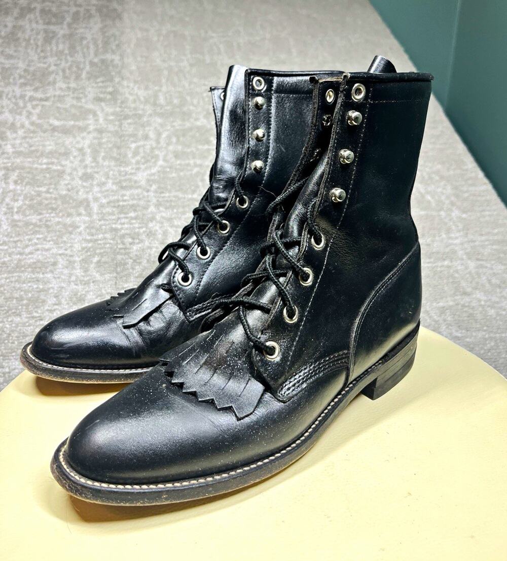 Justin Black Leather Lace Up Ankle Boot Round Toe Western Size 6 B